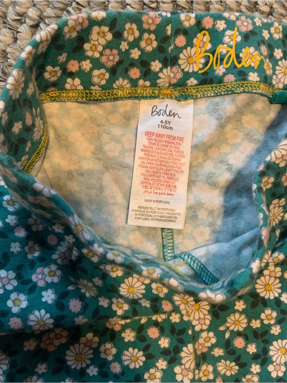 Mini Boden Floral Leggings - Teal Green Daisy Print